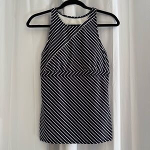 Athleta Offshore Tankini Top Blue White Stripe Swim Keyhole Back Women’s M